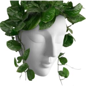 Ceramic Lady Face Wall Hanging Planter (White)