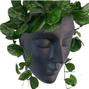 Ceramic Lady Face Wall Hanging Planter (Black)