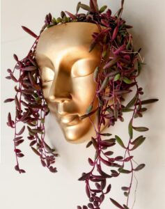 Ceramic Lady Face Wall Hanging Planter (Golden)