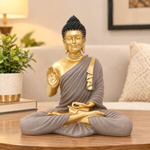 Resin Sitting Buddha Table Decor (Grey)