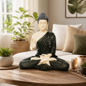 Resin Sitting Buddha Table Decor (Algi Green Colour)